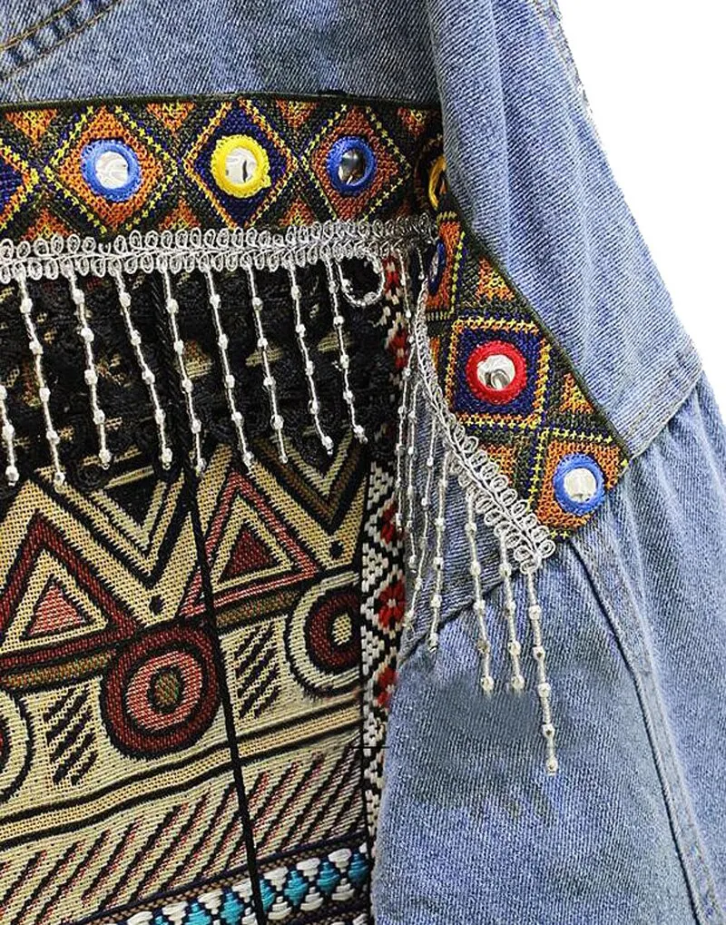 Female Jacket Vintage Embroidery tassel loose long sleeve