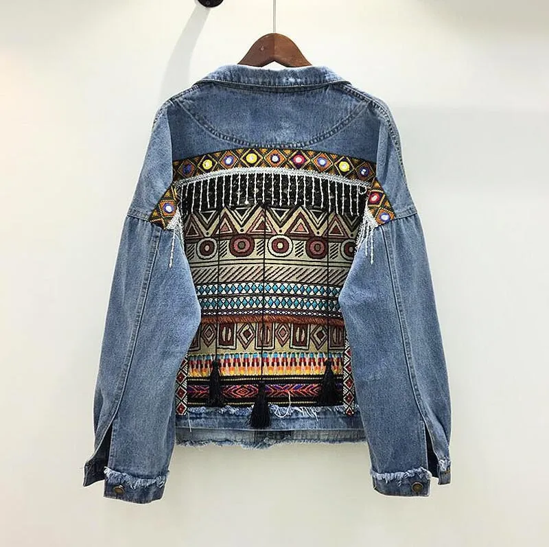 Female Jacket Vintage Embroidery tassel loose long sleeve