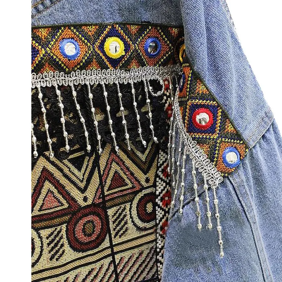 Female Jacket Vintage Embroidery tassel loose long sleeve