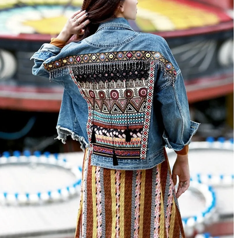 Female Jacket Vintage Embroidery tassel loose long sleeve