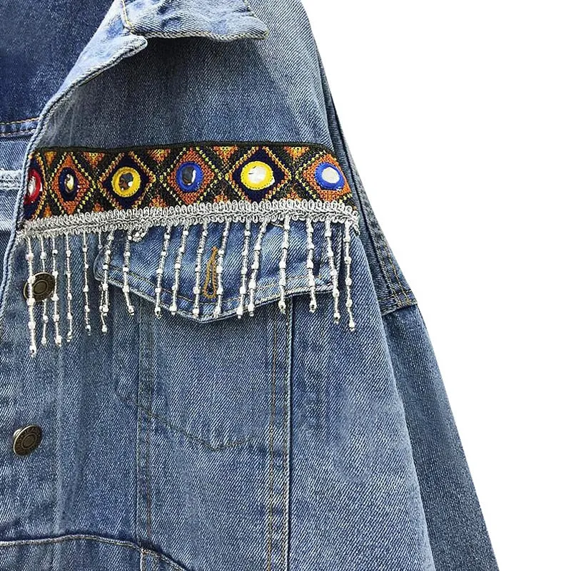 Female Jacket Vintage Embroidery tassel loose long sleeve