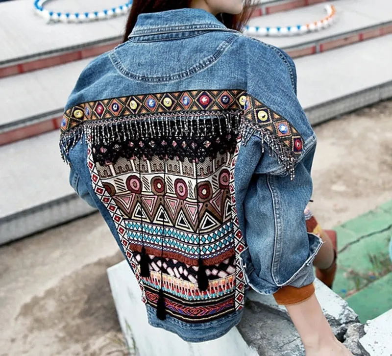 Female Jacket Vintage Embroidery tassel loose long sleeve