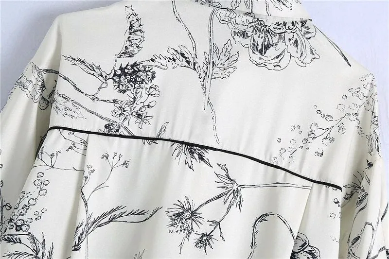 FLORAL PRINT LOOSE ASYMMETRIC SHIRT