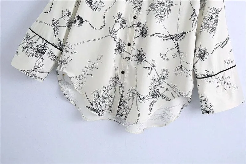 FLORAL PRINT LOOSE ASYMMETRIC SHIRT