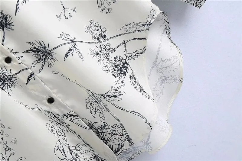 FLORAL PRINT LOOSE ASYMMETRIC SHIRT
