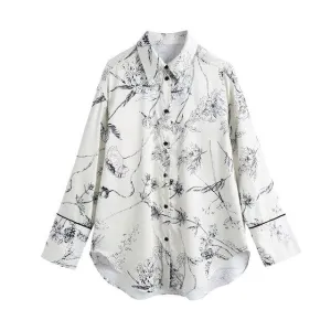 FLORAL PRINT LOOSE ASYMMETRIC SHIRT
