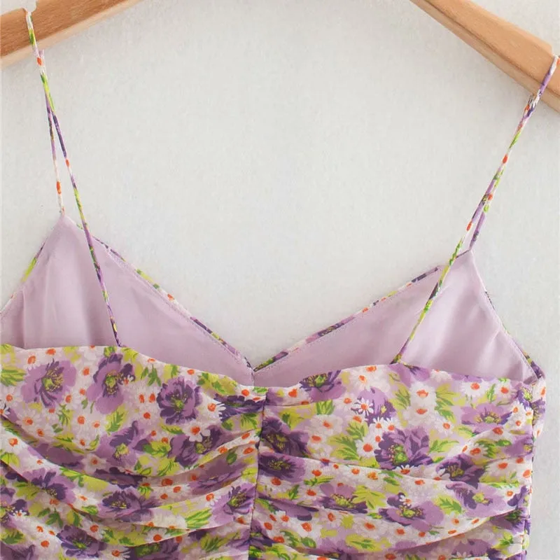 FLORAL PRINT PLEATED CROPPED BLOUSE