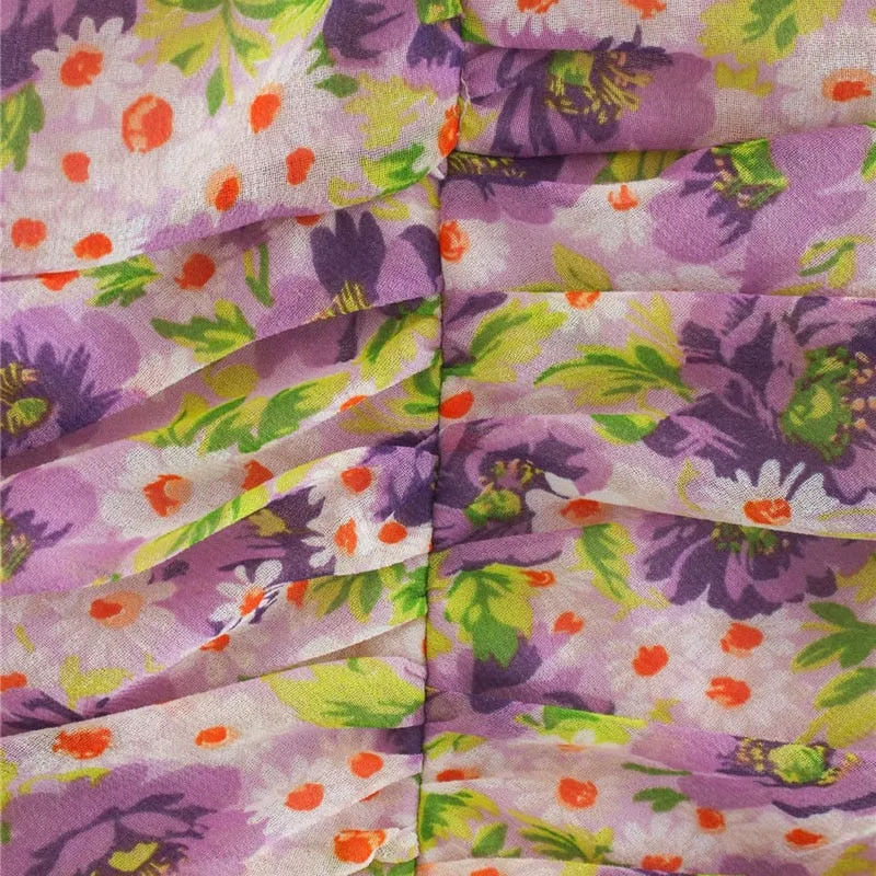 FLORAL PRINT PLEATED CROPPED BLOUSE