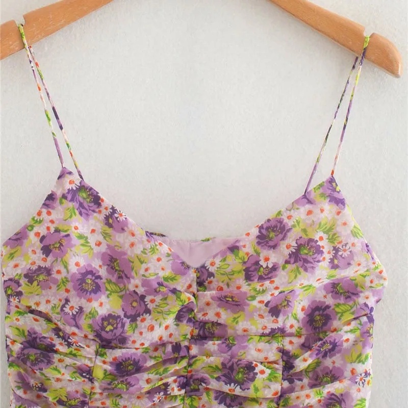 FLORAL PRINT PLEATED CROPPED BLOUSE