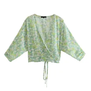 FLORAL PRINT WRAP BLOUSE