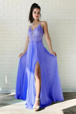 Flowy A-line Long Backless Lace Chiffon Party Prom Dress