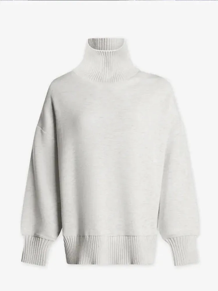Flytonn-Christmas Thanksgiving Gift New Year's Eve Casual Outfits Autumn Simple Solid Color High Neck Woman Sweater Fashion Long Sleeves Loose Turtleneck 2024 New Female Street Knitted Pullover