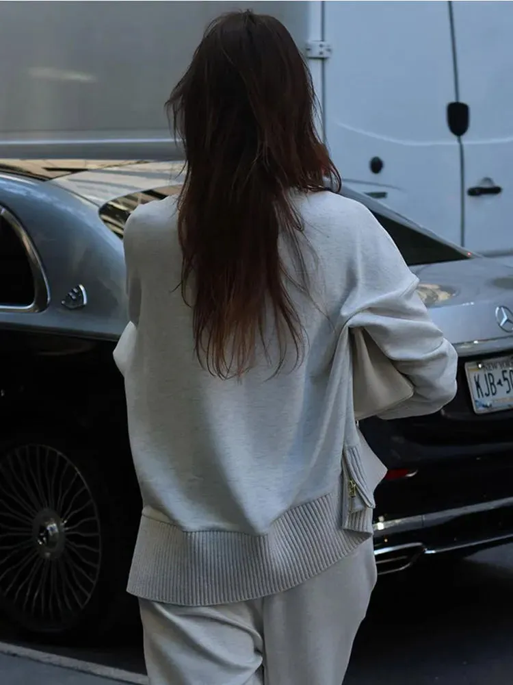 Flytonn-Christmas Thanksgiving Gift New Year's Eve Casual Outfits Autumn Simple Solid Color High Neck Woman Sweater Fashion Long Sleeves Loose Turtleneck 2024 New Female Street Knitted Pullover