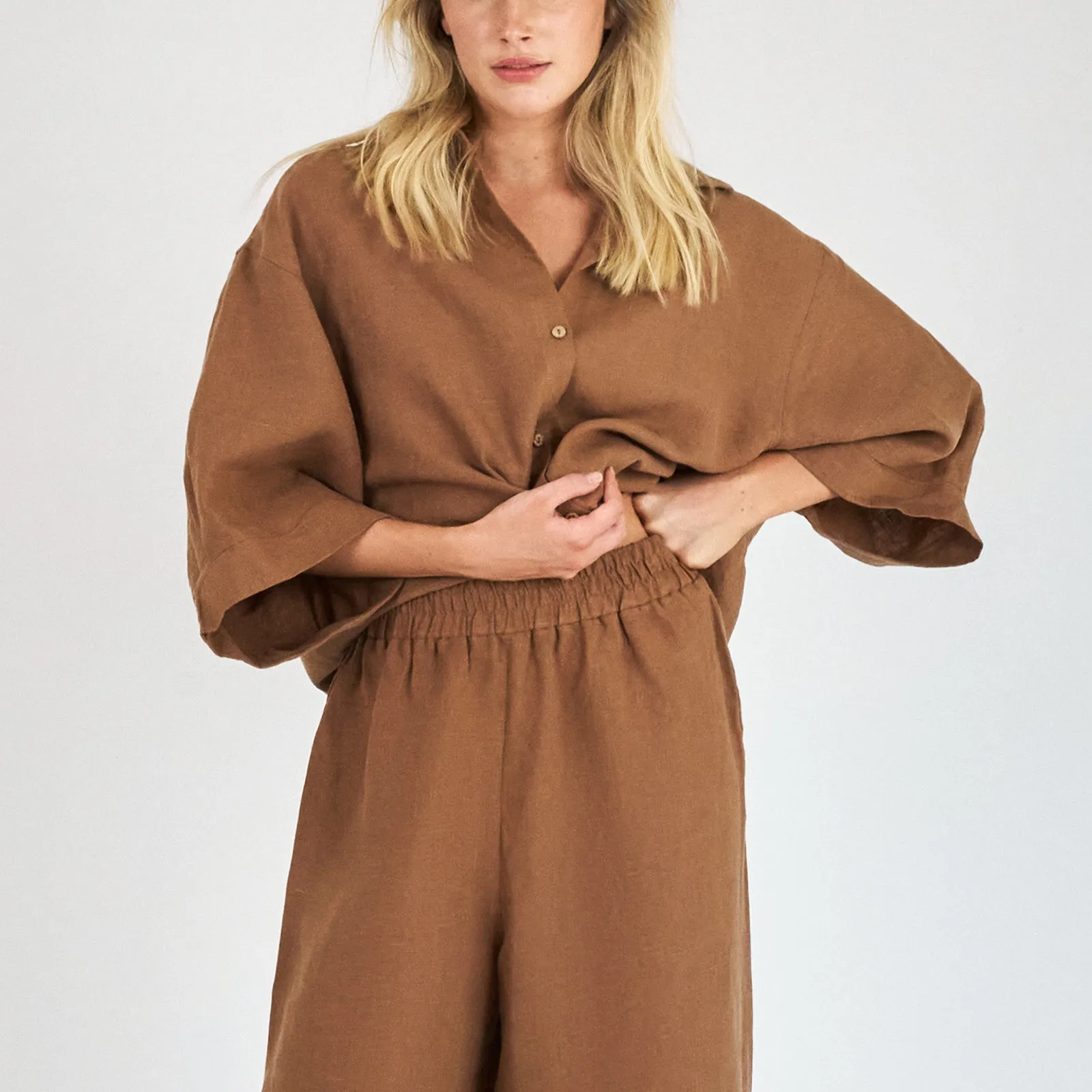 French Flax Linen Lounge Pant in Hazelnut
