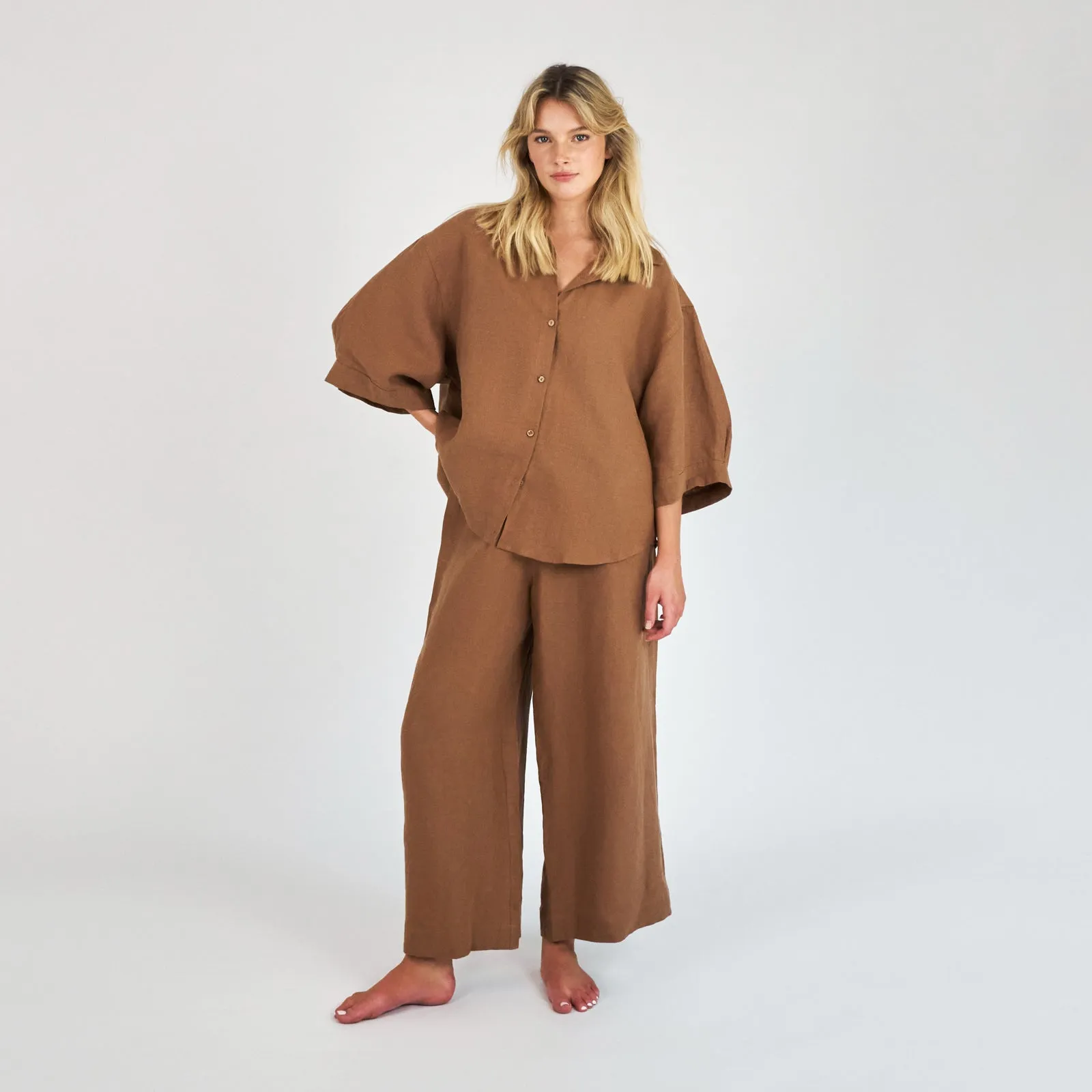 French Flax Linen Lounge Pant in Hazelnut