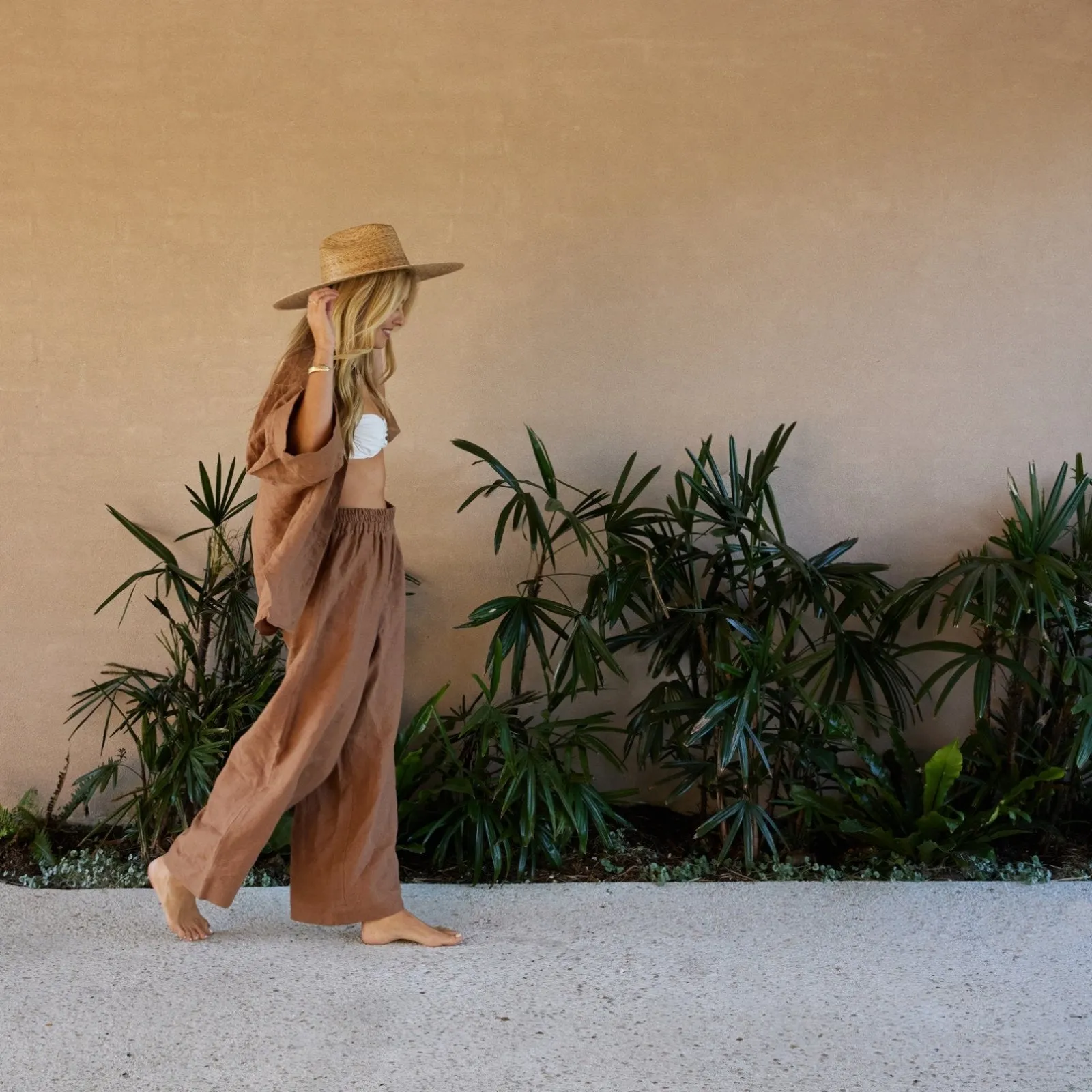 French Flax Linen Lounge Pant in Hazelnut