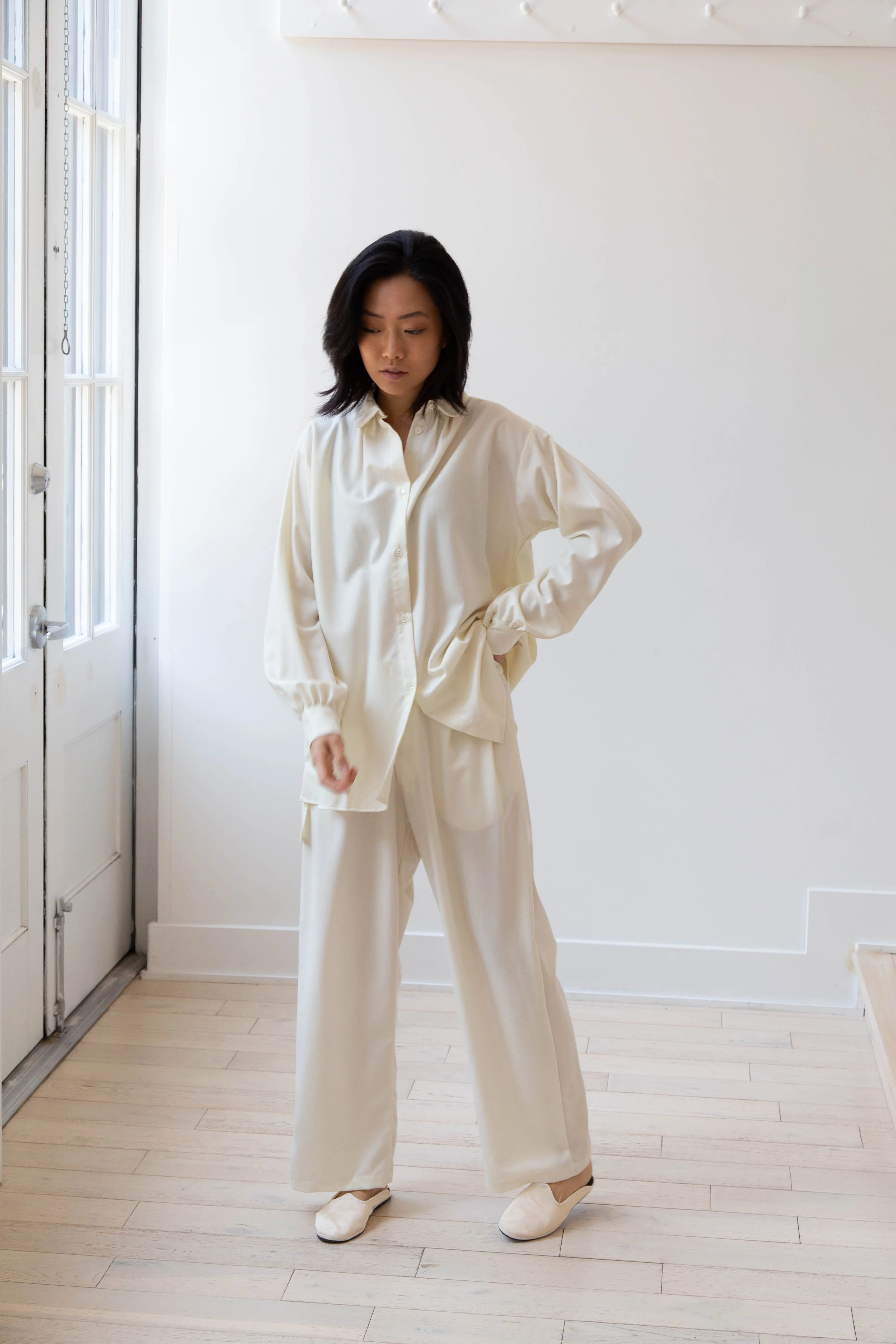 Gallego Desportes Wide Leg Trouser in Cream
