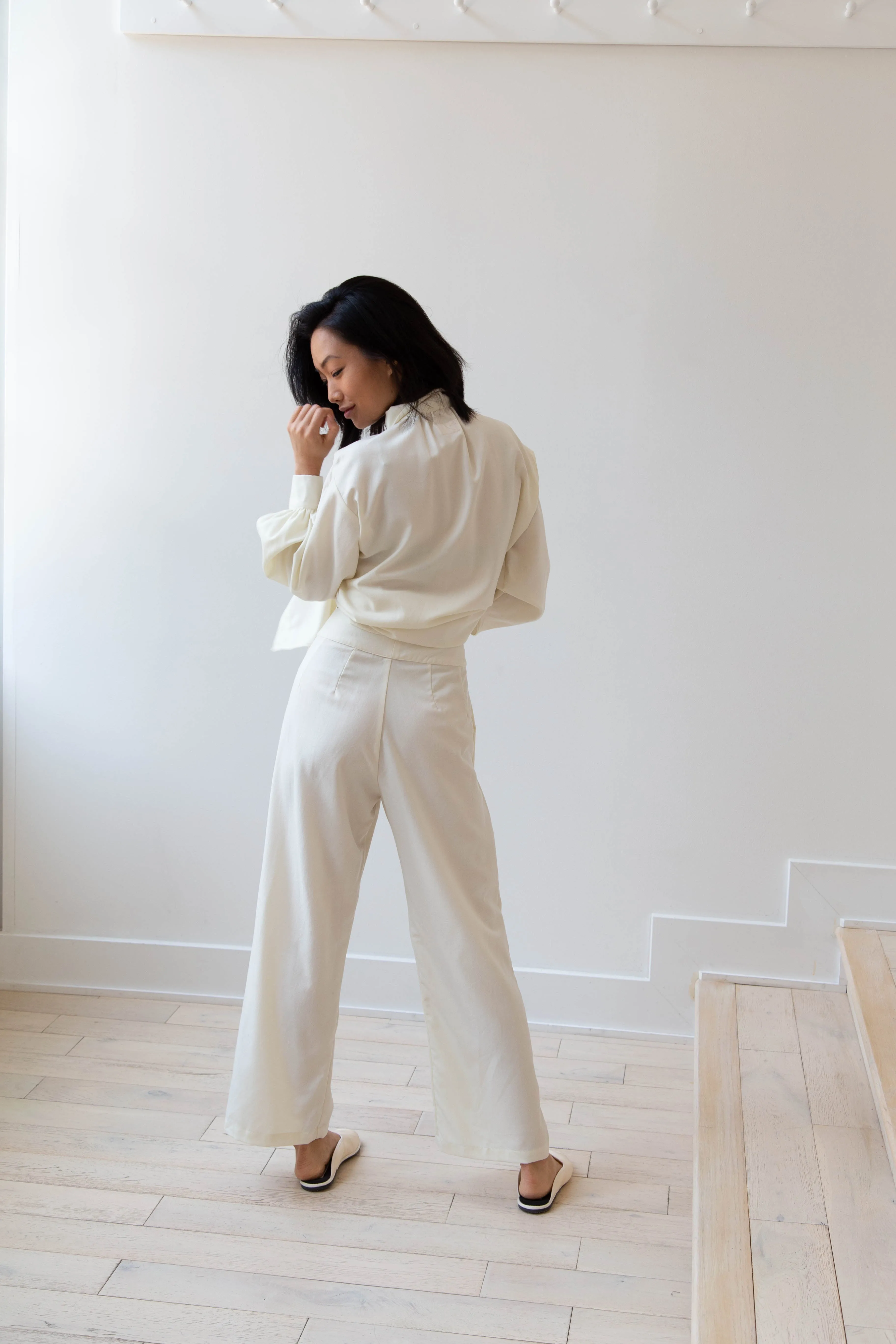 Gallego Desportes Wide Leg Trouser in Cream