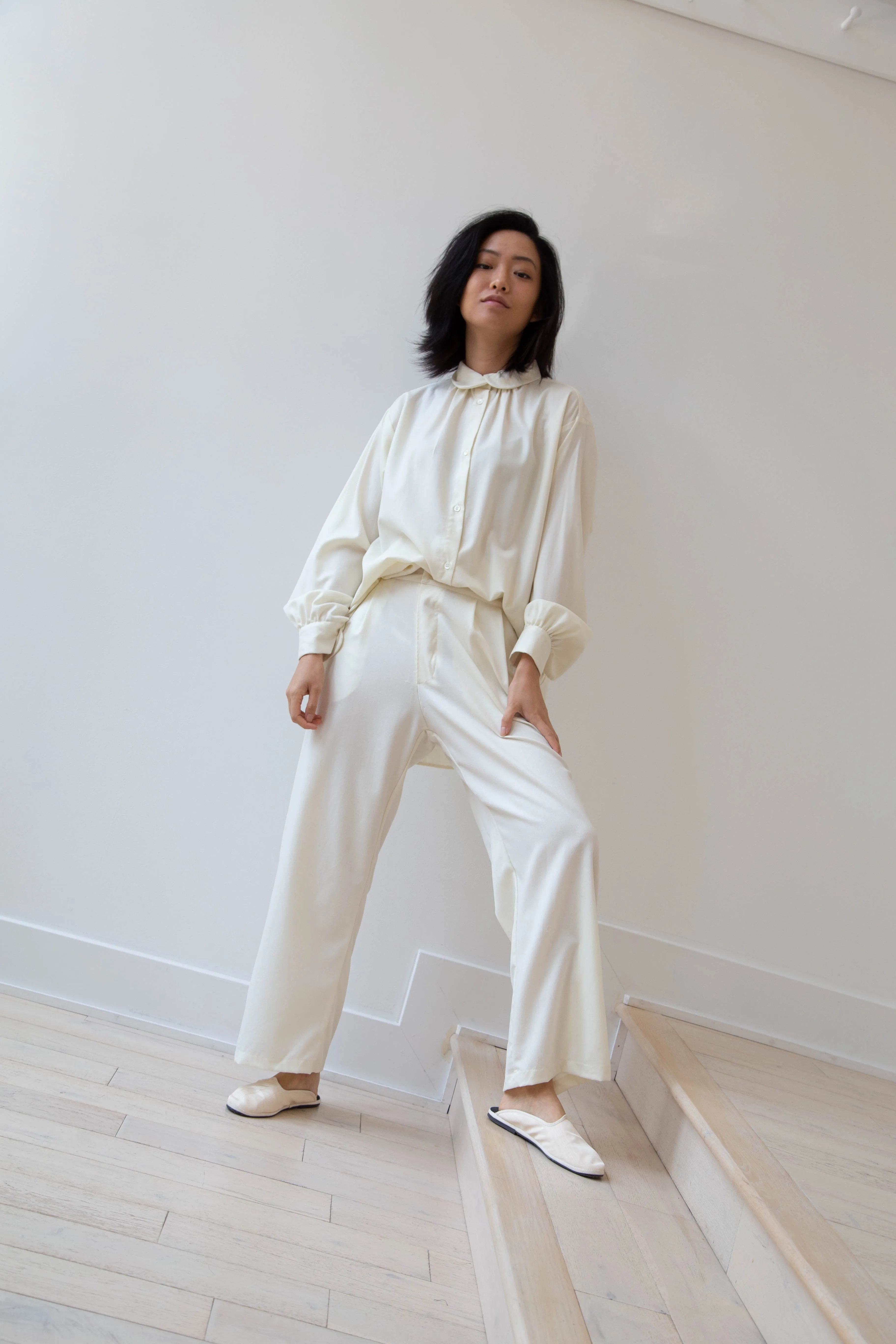Gallego Desportes Wide Leg Trouser in Cream