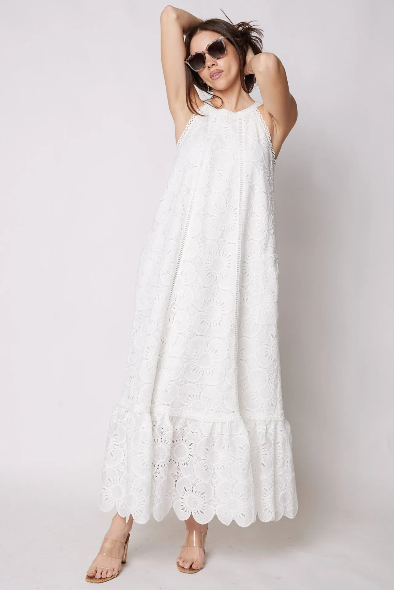 Gisele Halter Ruffle Bottom Maxi Dress