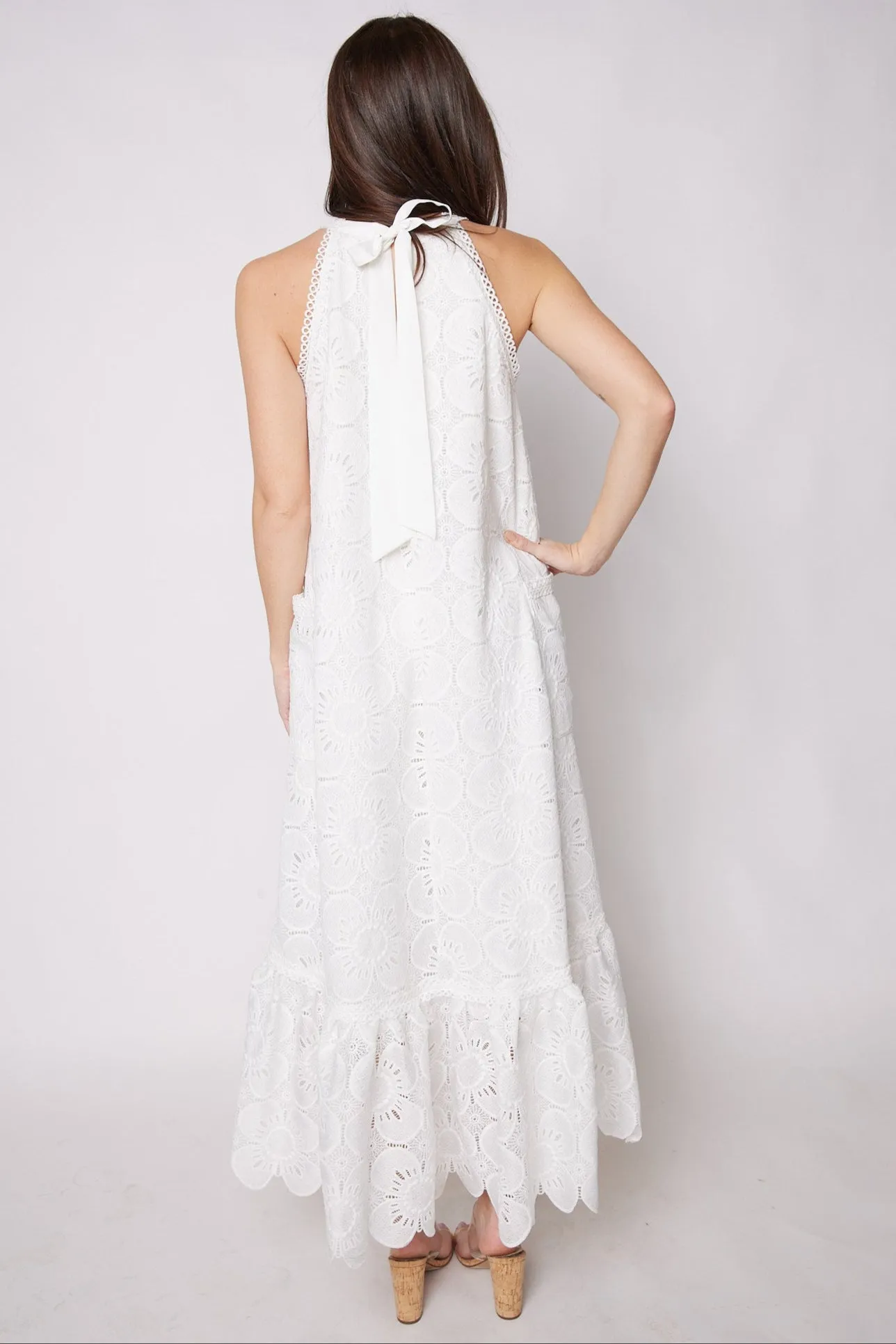 Gisele Halter Ruffle Bottom Maxi Dress