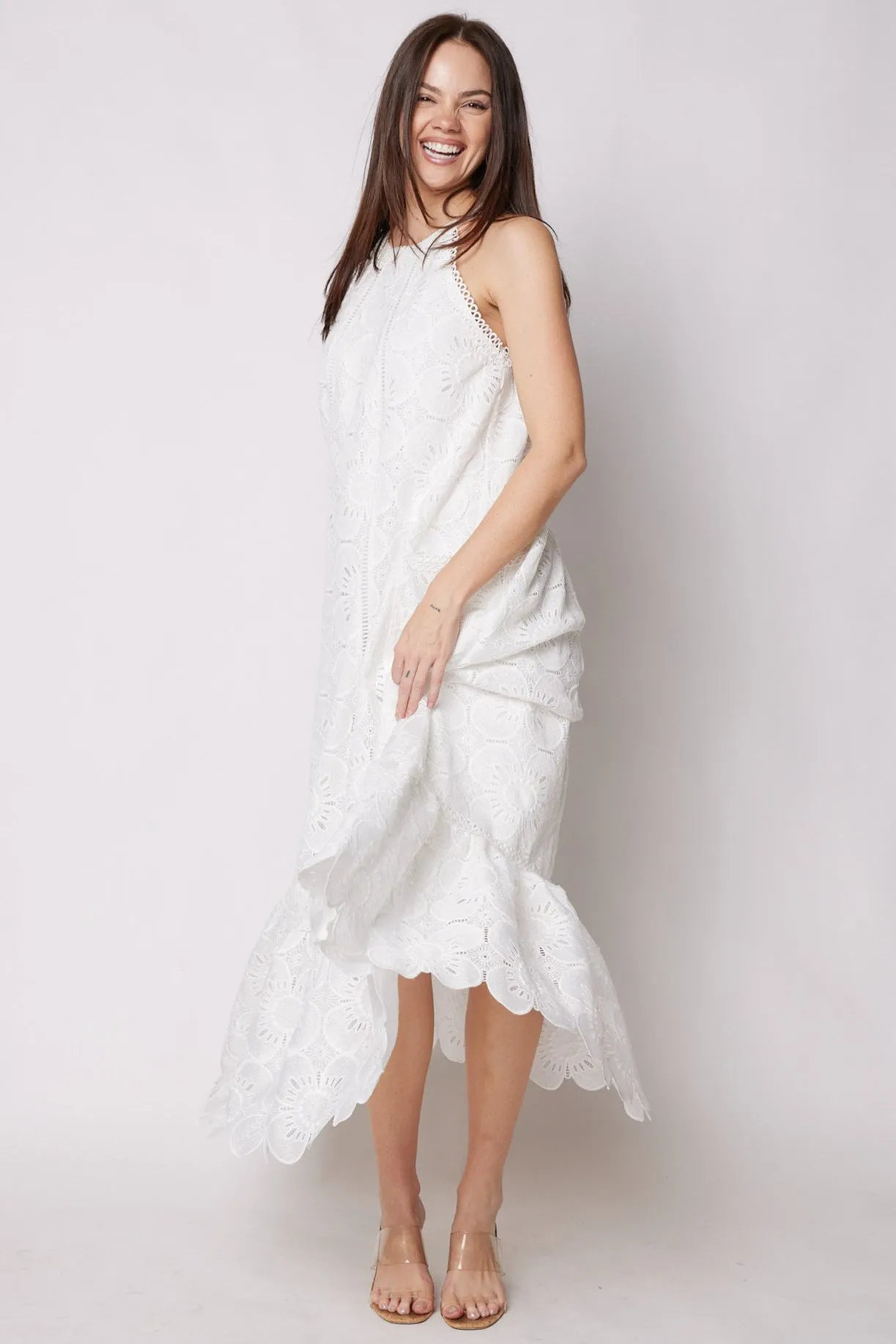 Gisele Halter Ruffle Bottom Maxi Dress
