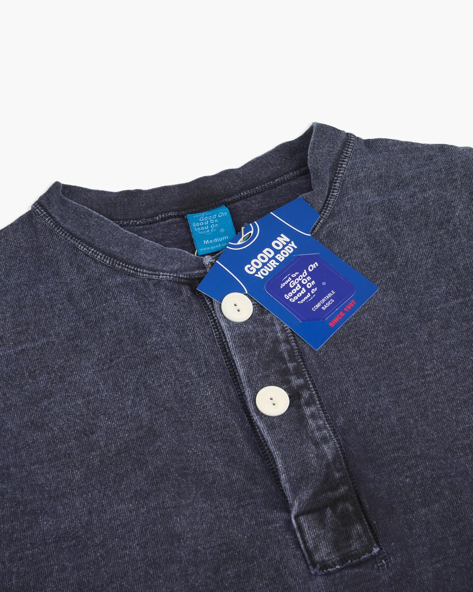 Good On L/S Heavy Henley Tee - Pigment Dyed Navy