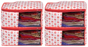 Heart Home Dot Printed Non-Woven Blouse Cover, Cloth Organizer, Wardrobe Organiser With Tranasparent Window- Pack of 4 (Blue)-46HH0300
