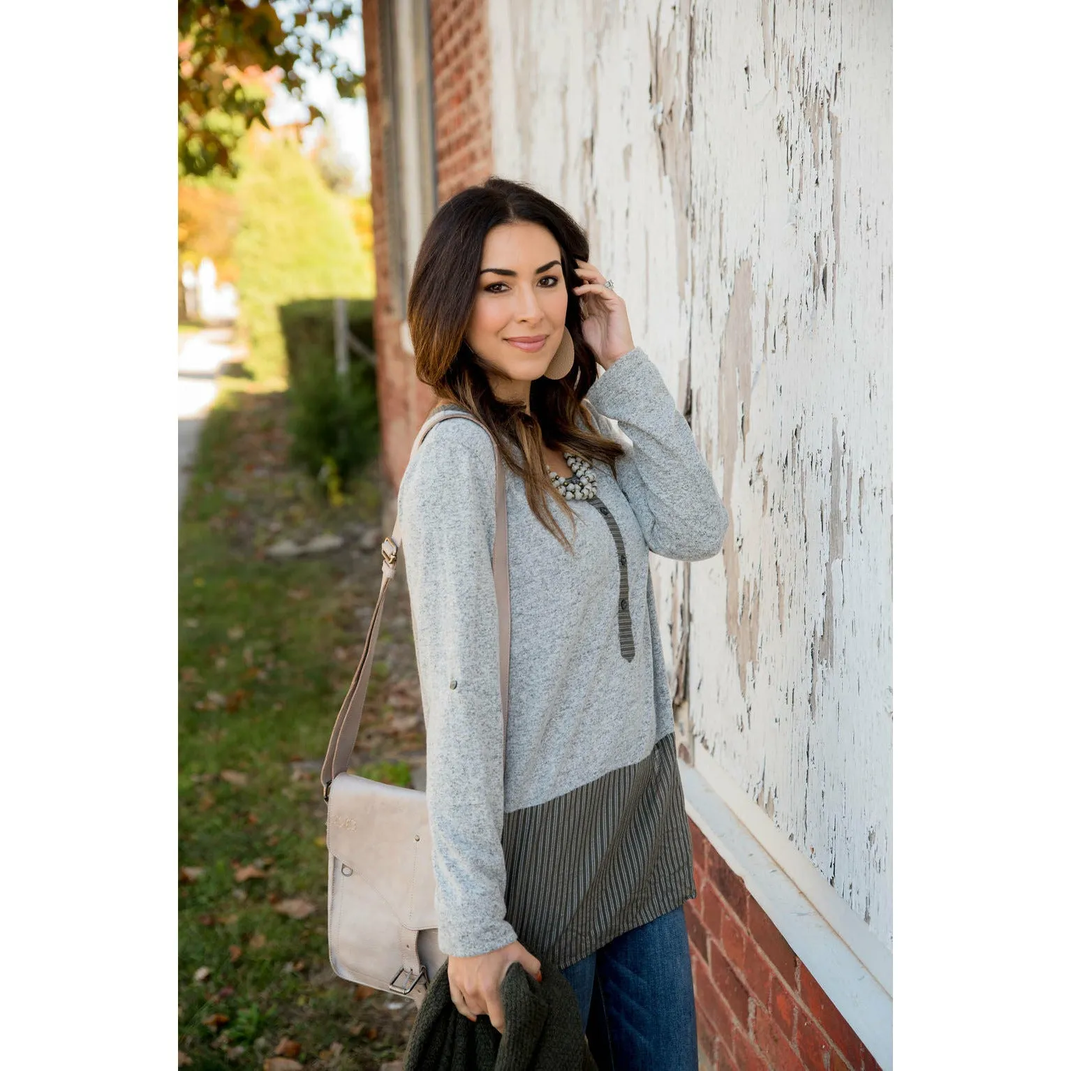Henley Striped Bottom Tee
