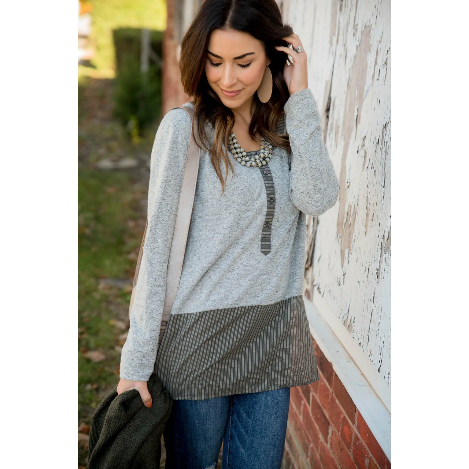 Henley Striped Bottom Tee