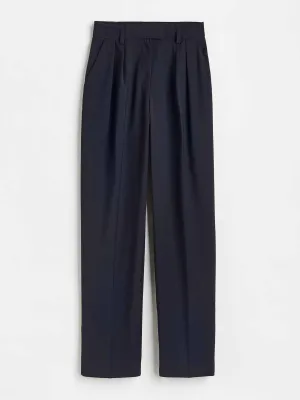 High waisted navy tailored trousers