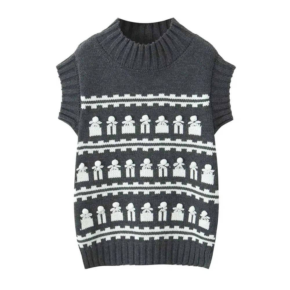 Hit Color Minimalist Loose Knitting Sweater For Women Round Neck Sleeveless Casual Chic Sweaters Female Fashion Clothing