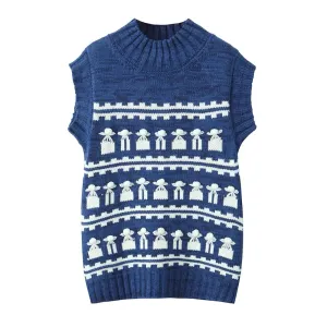 Hit Color Minimalist Loose Knitting Sweater For Women Round Neck Sleeveless Casual Chic Sweaters Female Fashion Clothing