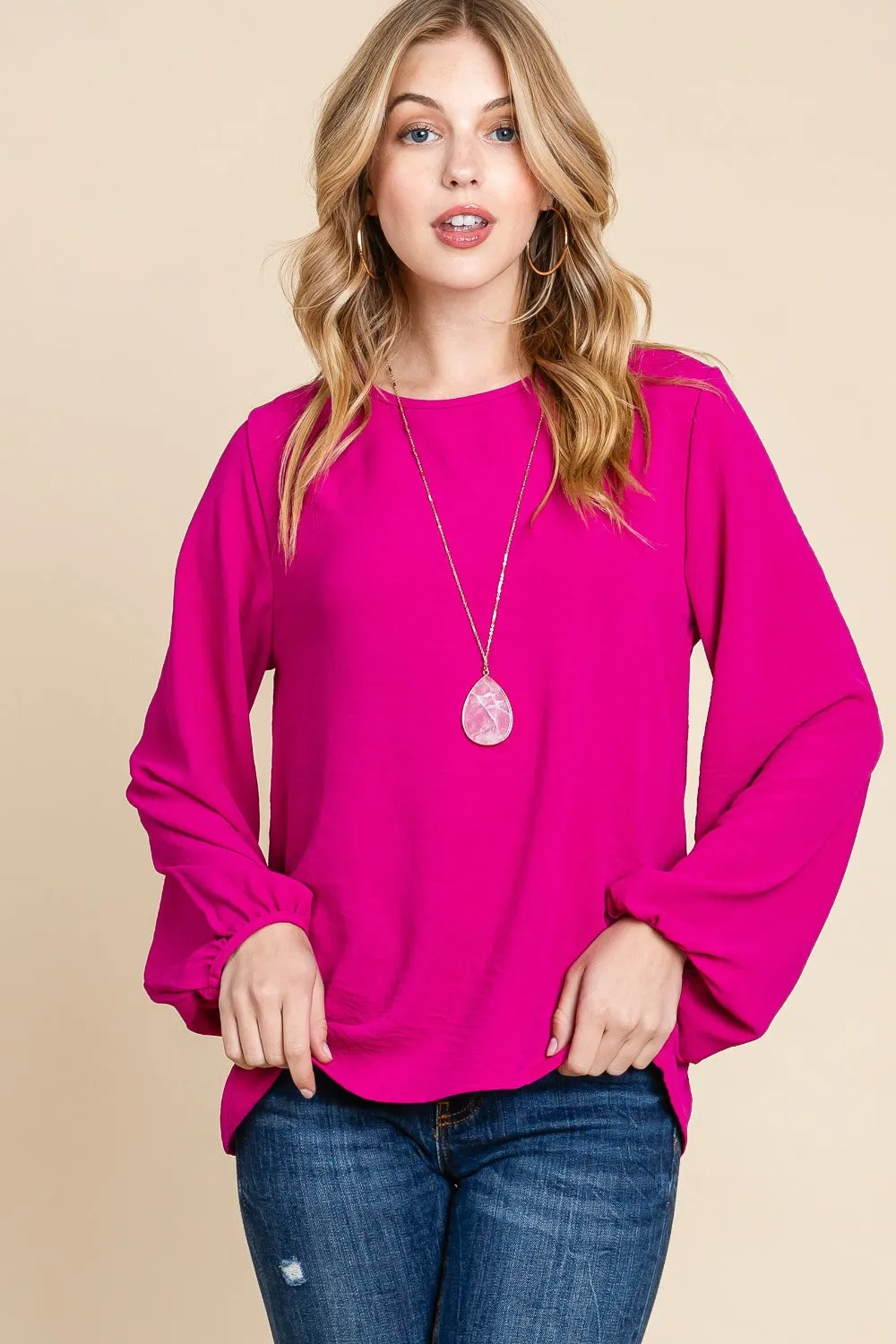 Hot Pink Balloon Sleeve Top