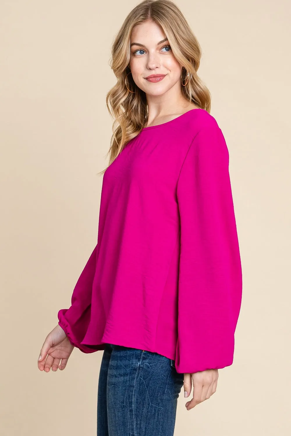 Hot Pink Balloon Sleeve Top