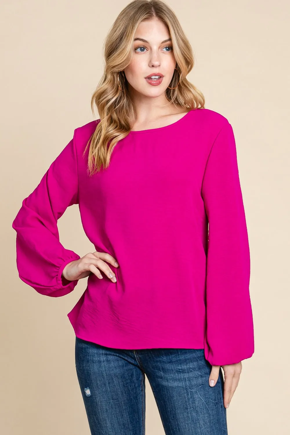 Hot Pink Balloon Sleeve Top