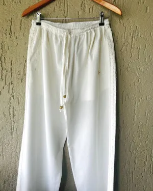 Ivory Pants with Crochet Lace