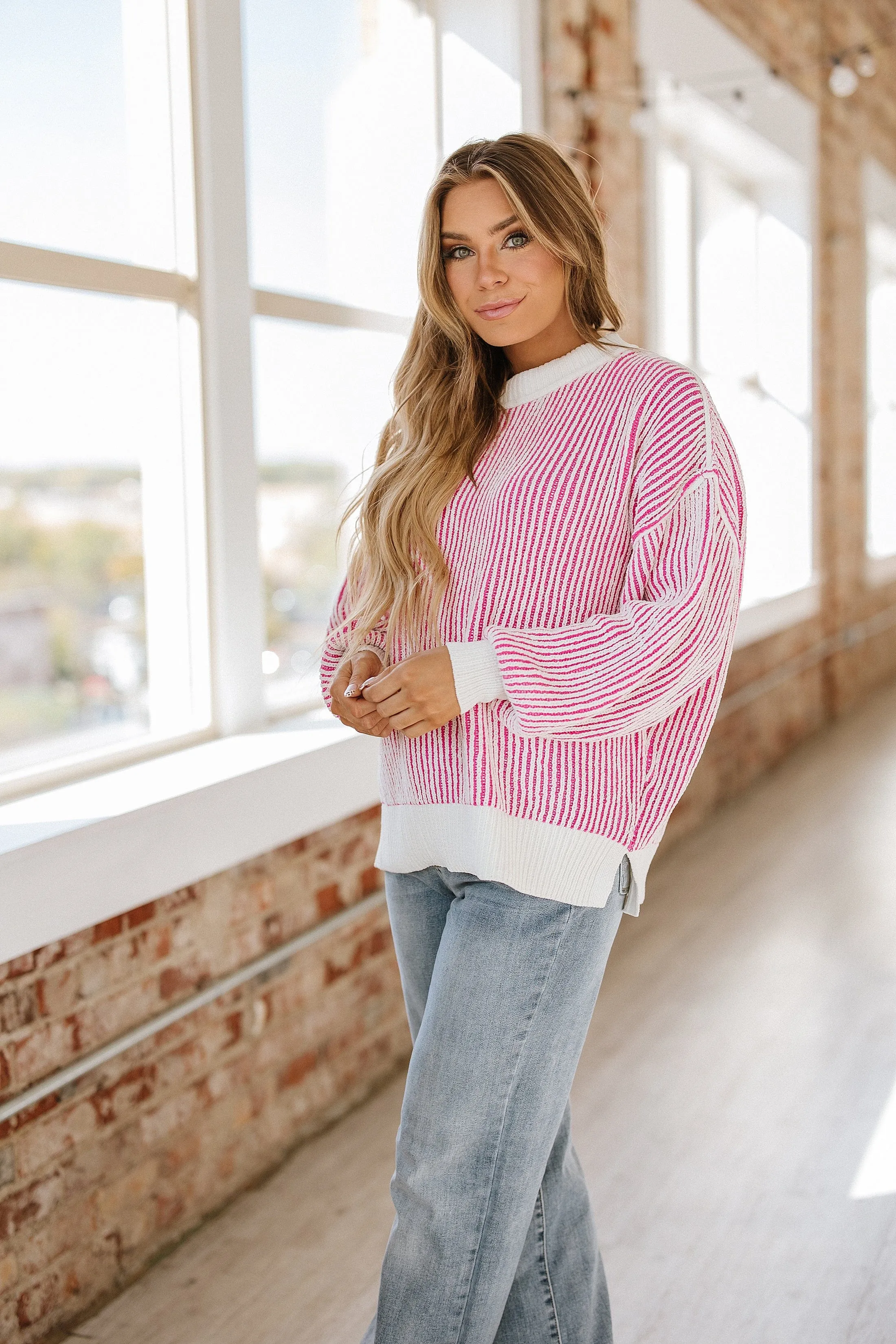 Jayci Striped Contrast Trim Sweater | DROPSHIP