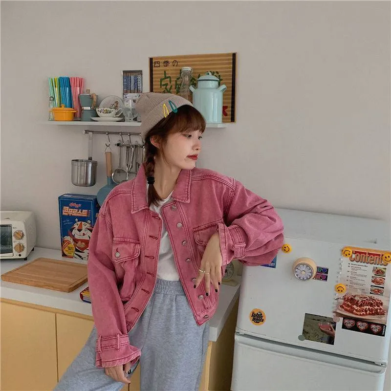 Joskaa Black Friday Sales Korean Denim Jacket For Women Harajuku Single Breasted Short Jeans Jackets 2024 Casual Pockets Solid Long Sleeve Female Coats