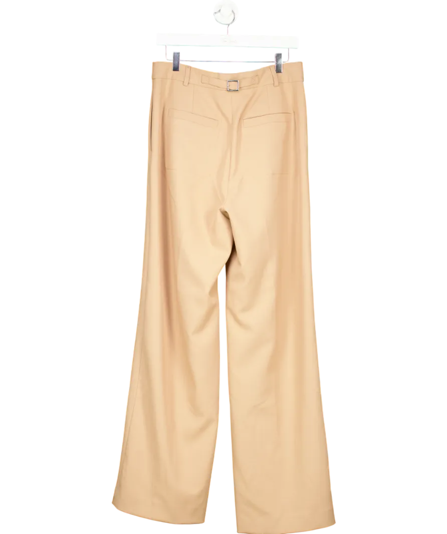 Karen Millen Beige Compact Stretch Tailored Wide Leg Trousers UK 12
