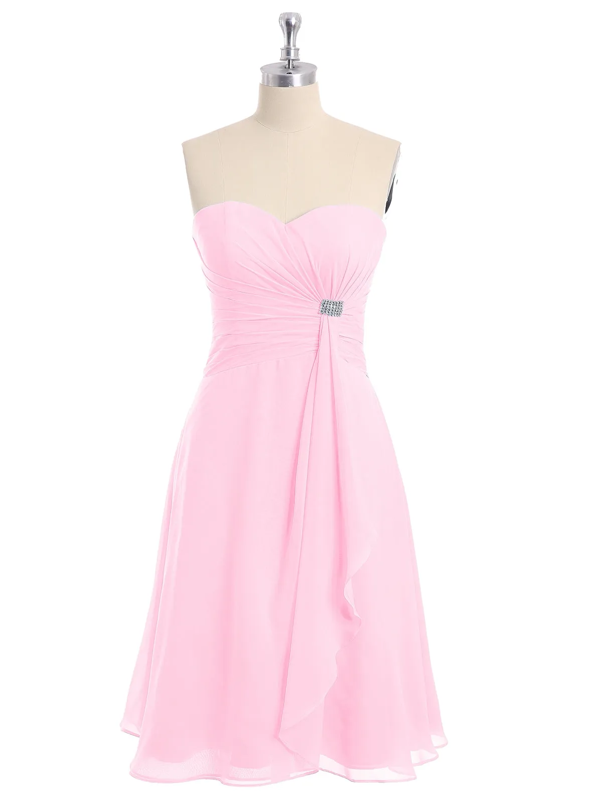 Knee Length Chiffon Dress with Sweetheart Neck-Candy Pink