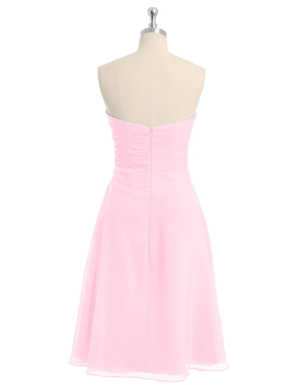 Knee Length Chiffon Dress with Sweetheart Neck-Candy Pink