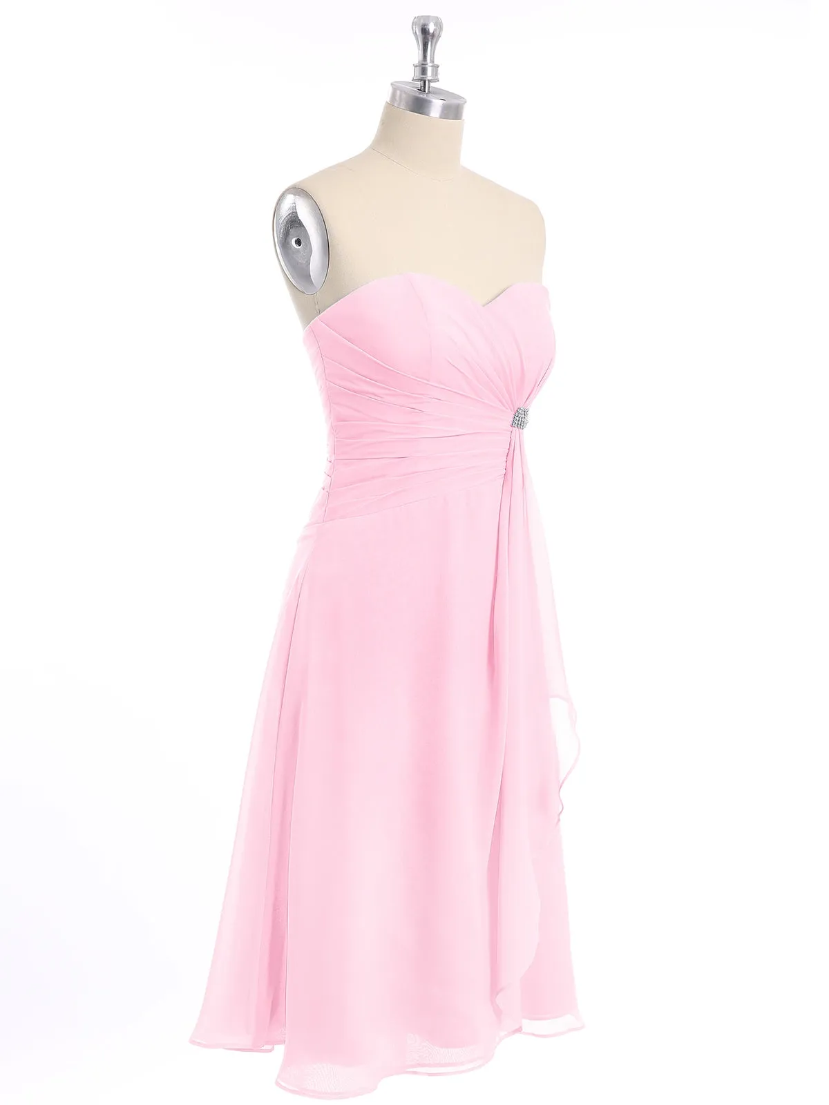 Knee Length Chiffon Dress with Sweetheart Neck-Candy Pink