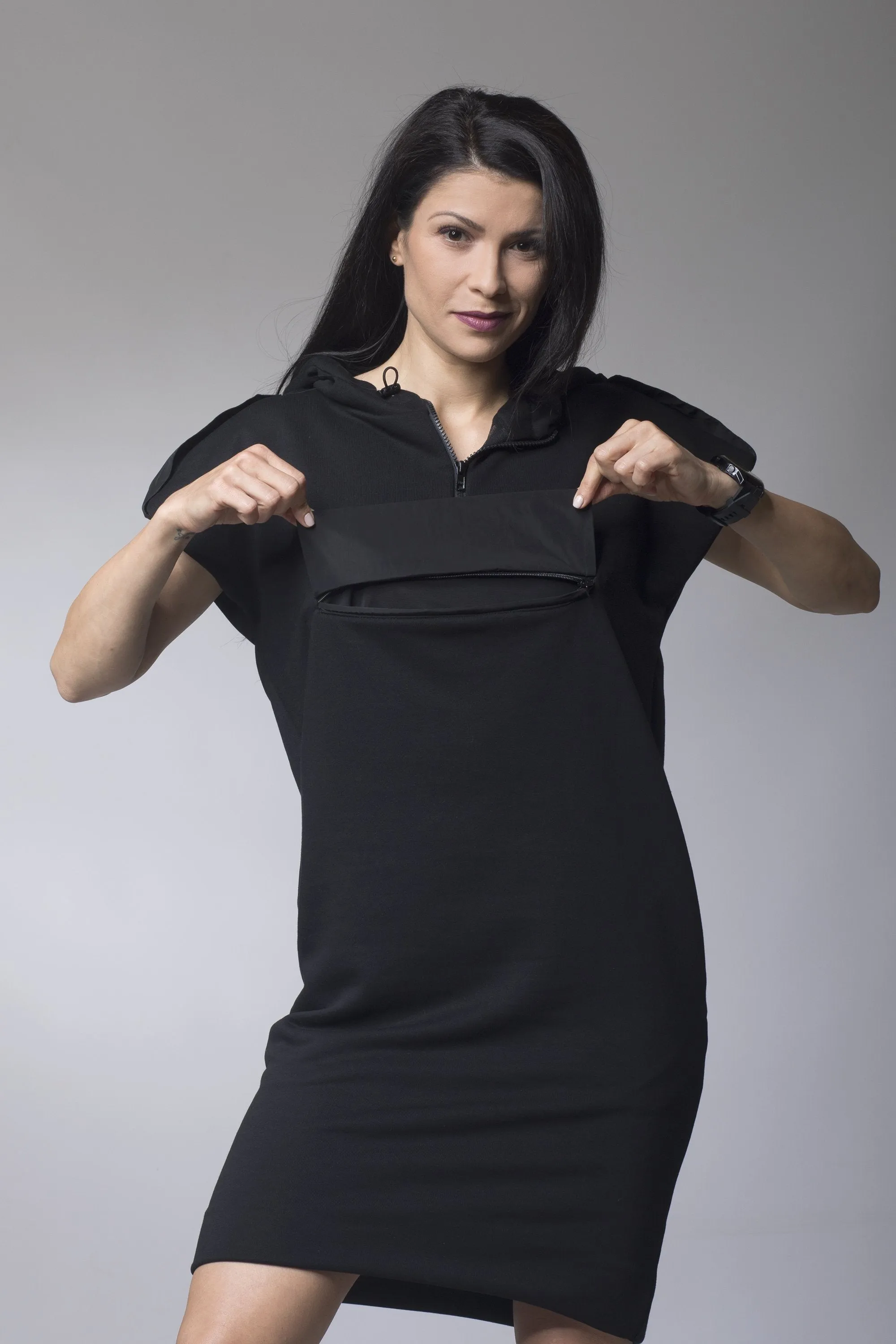Knee Length Dress with Hood