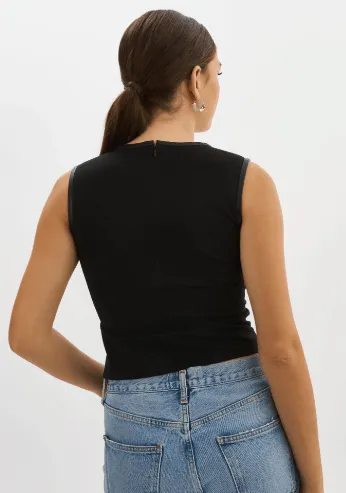 Lamarque Firmina Leather Ruched Top in Black