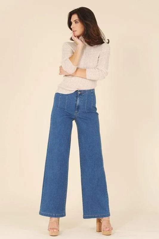 LILOU Wool Blended Mock Neck Sheer Sweater