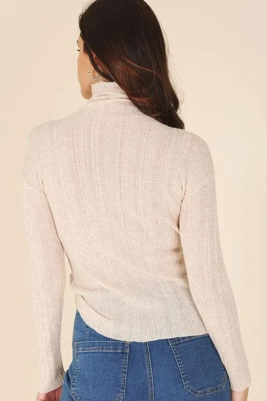 LILOU Wool Blended Mock Neck Sheer Sweater