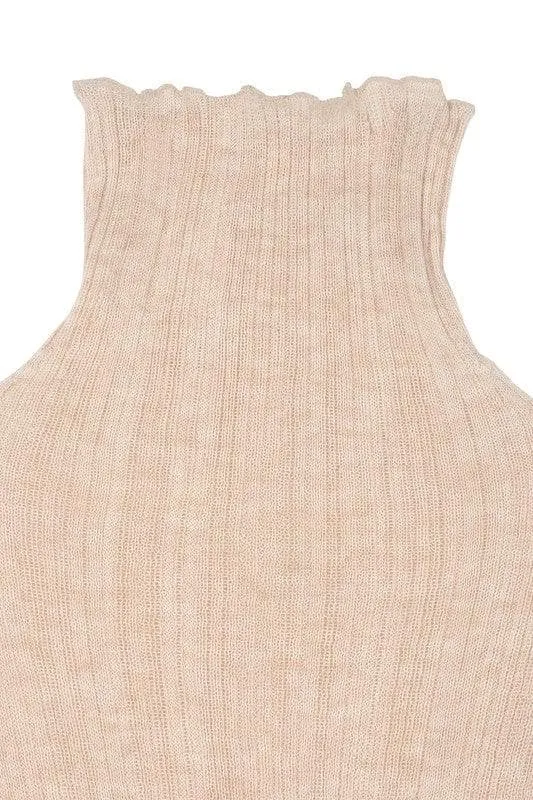 LILOU Wool Blended Mock Neck Sheer Sweater