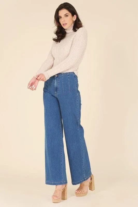 LILOU Wool Blended Mock Neck Sheer Sweater
