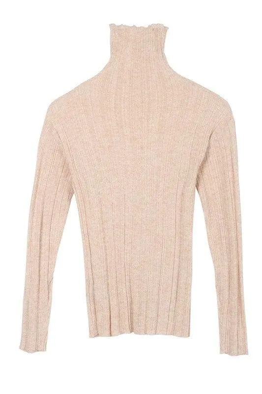LILOU Wool Blended Mock Neck Sheer Sweater